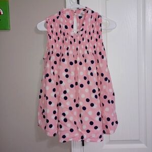 Crown & Ivy Pink Polka Dot Shirt Size L